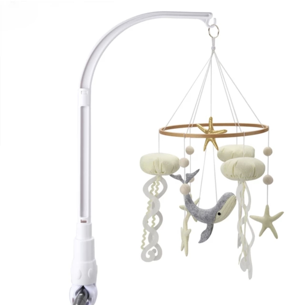 NEW Nursery Decor Sea Ocean Life Pom Pom Baby Mobile Jellyfish Star Whale w/ Arm